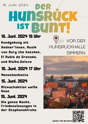 Der Hunsrück ist bunt. Demoaufruf Simmern 15.6.2024 ab 15 Uhr vor der Hunsrückhalle