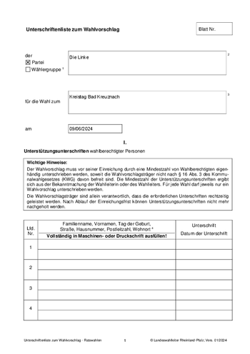 Formular Sammelunterschriften